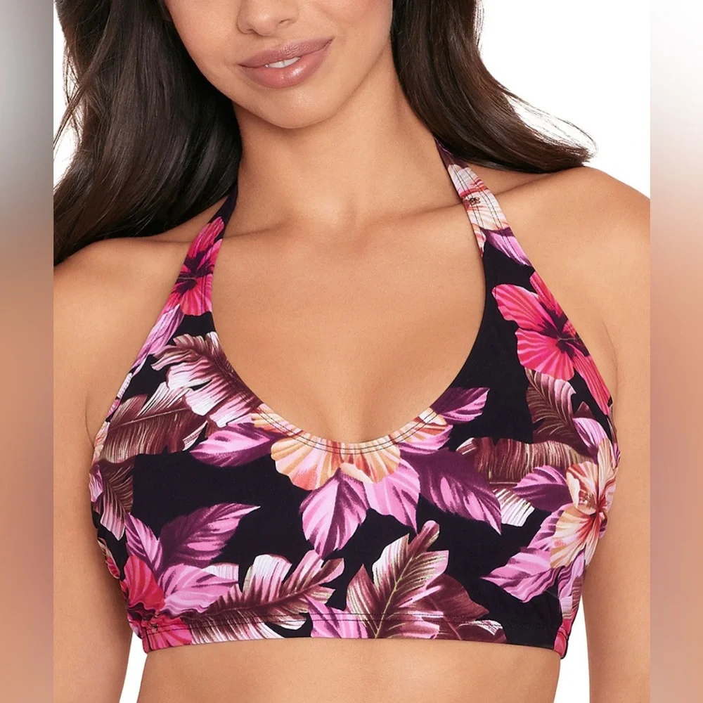 NWT SkinnyDippers Floral Mowie Plunge Halter Swim Top